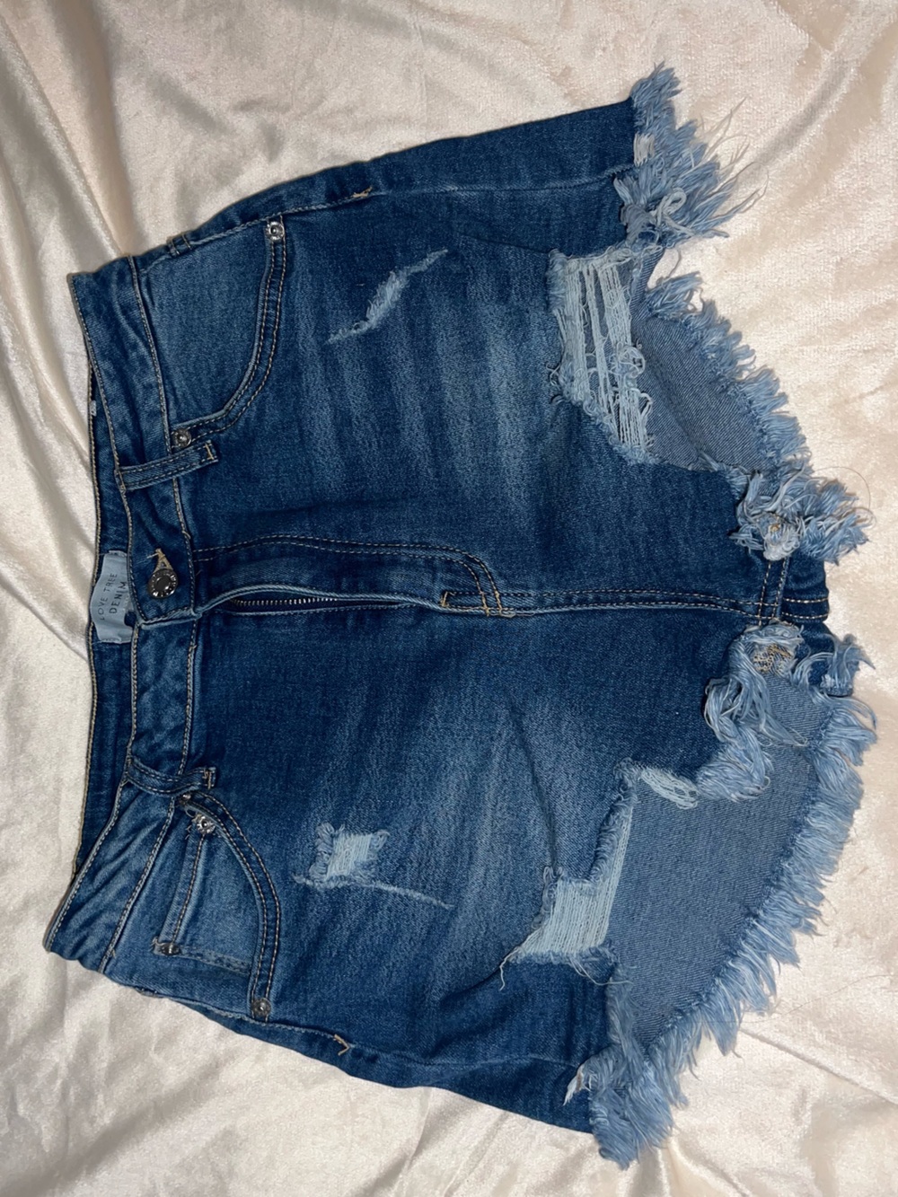 Love Tree Dark Blue Distressed Denim Shorts
